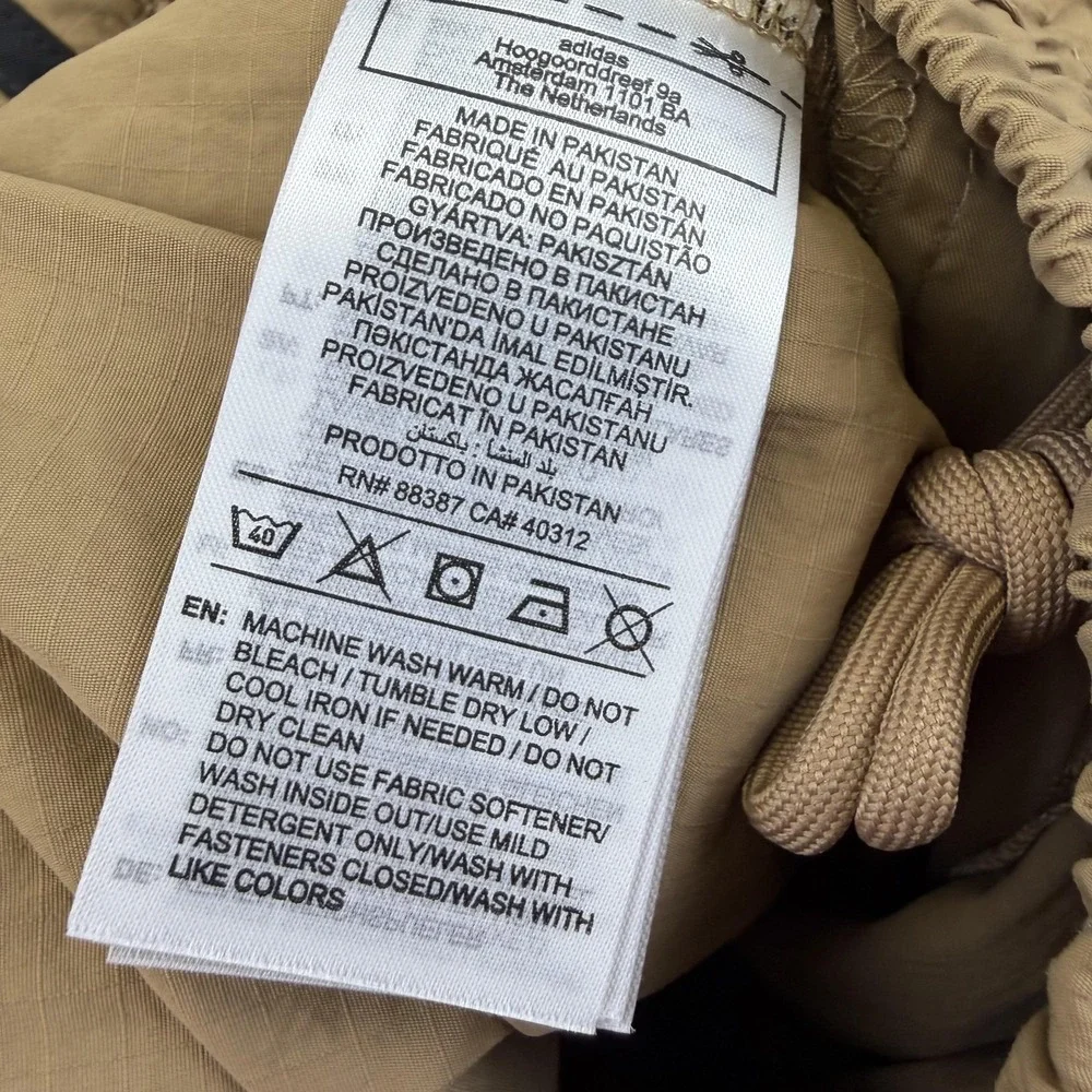 Adidas 3S Cargo Pants‎ Mens Medium Beige Originals Nylon Track Stripe Pockets